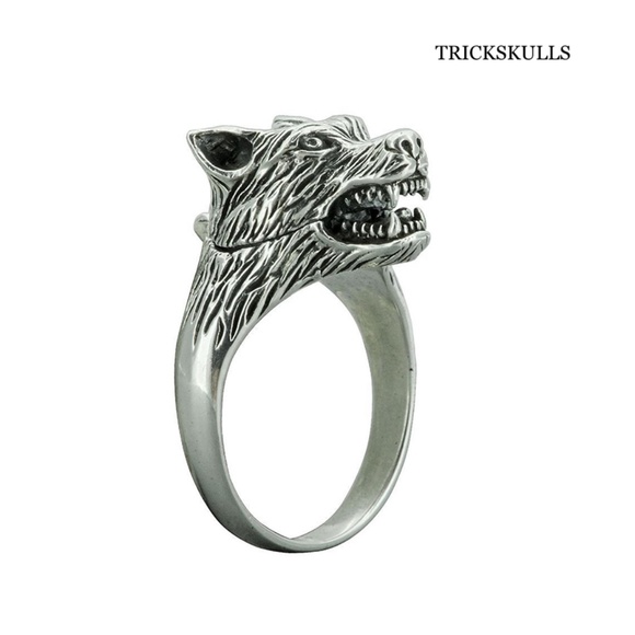 New Retro Wolf Head Poison Pill Secret Compartment Locket Ring 8 9 10 11 12 13 - Picture 2 of 9